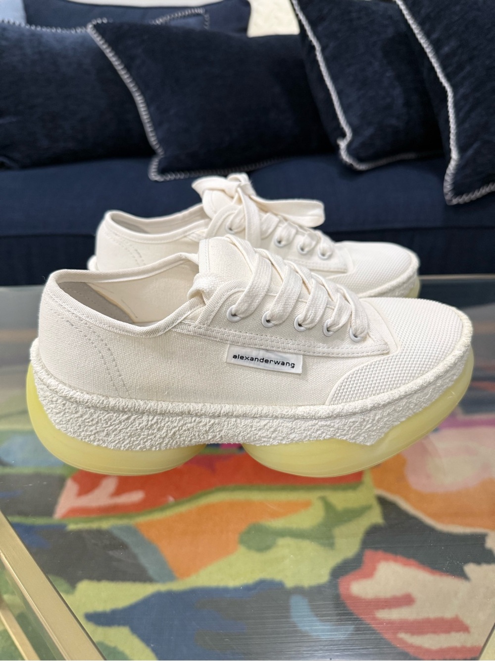Alexander Wang Off-White Canvas Sneakers with Pale Yellow Platform